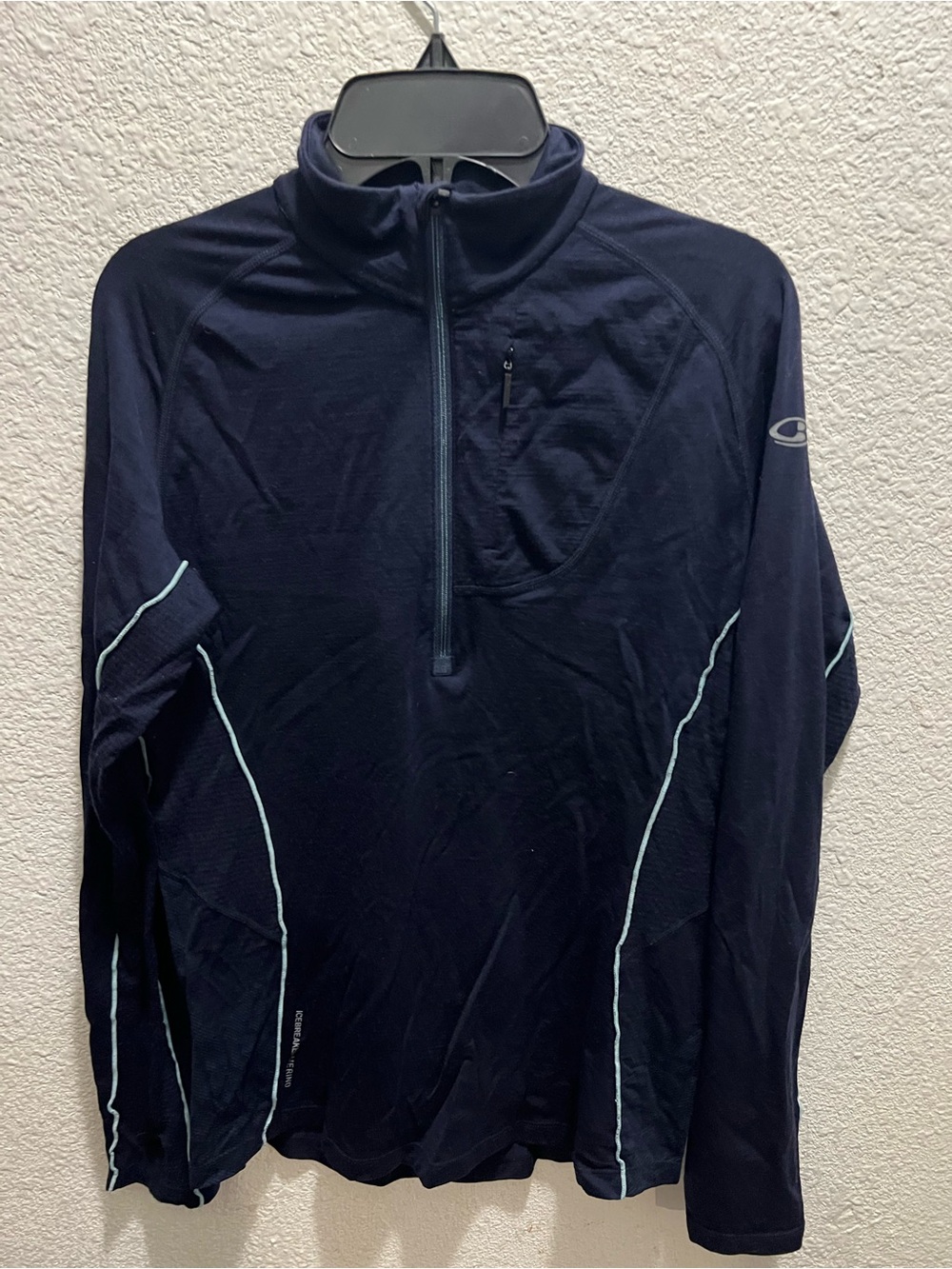 Icebreaker Navy Half-Zip Performance Top with Light Blue Piping